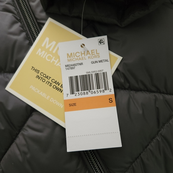 Michael Kors Quilted Packable Hooded Puffer Jacket ~GUN METAL ~SMALL **NEW - Picture 15 of 15